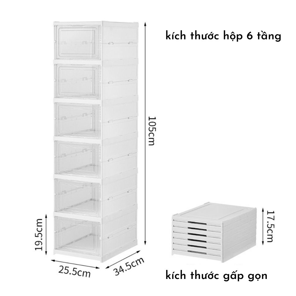 Hộp Đựng Giày Nhựa Cứng Cao Cấp Size Lớn Lắp Ráp Tiện Lợi Chất Liệu Nhựa PP & PET 6 Tầng
