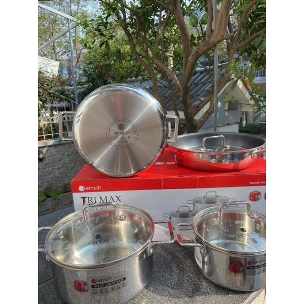Bộ nồi inox liền khối Elmich Trimax XR EL-8075 size 16, 20, 22 chảo 26cm