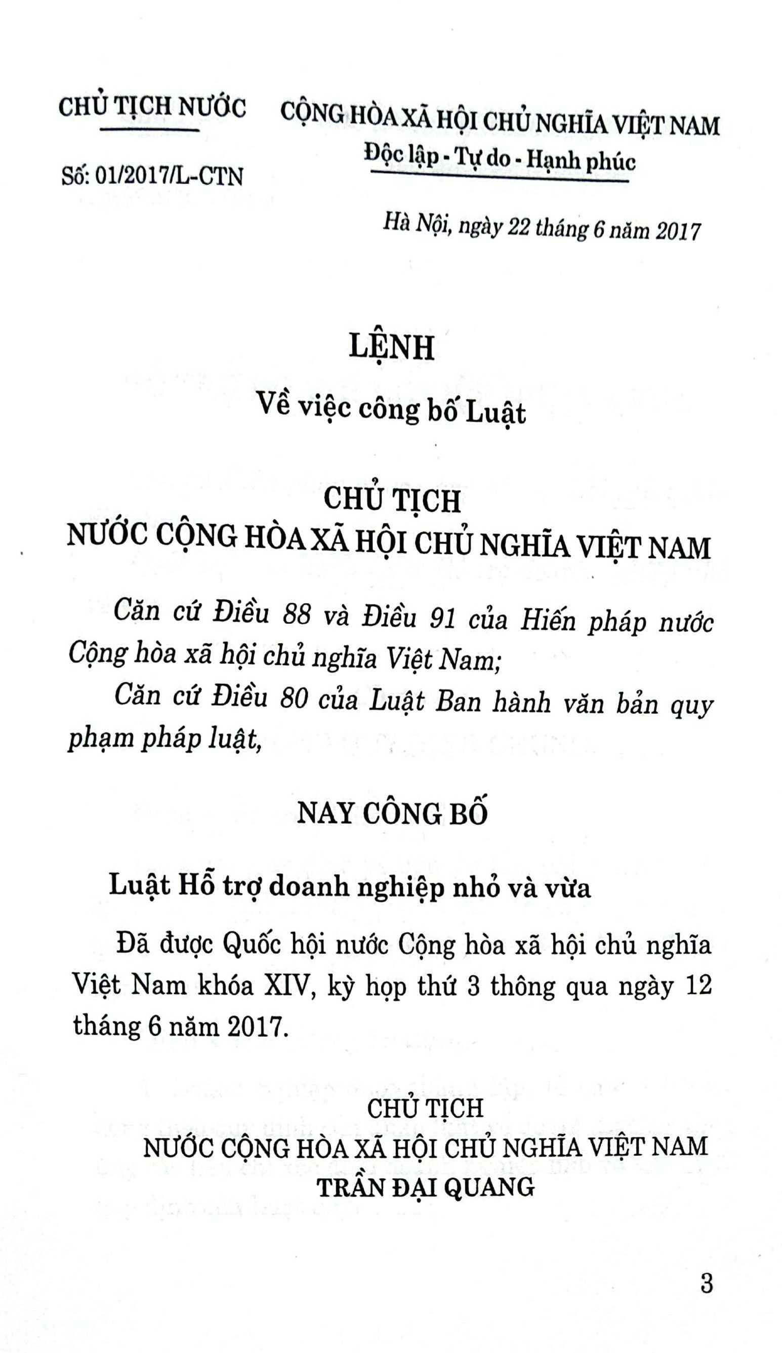 Luật hỗ trợ doanh nghiệp nhỏ và vừa (hiện hành)