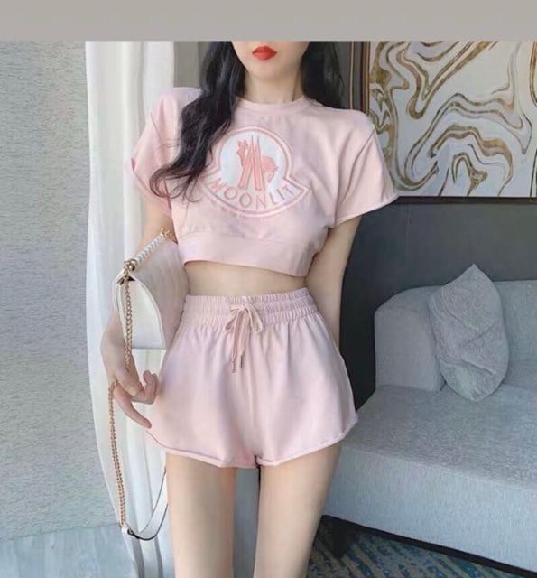 Set bộ 3 món croptop màu hồng thể dục thể thao- Có ảnh thật