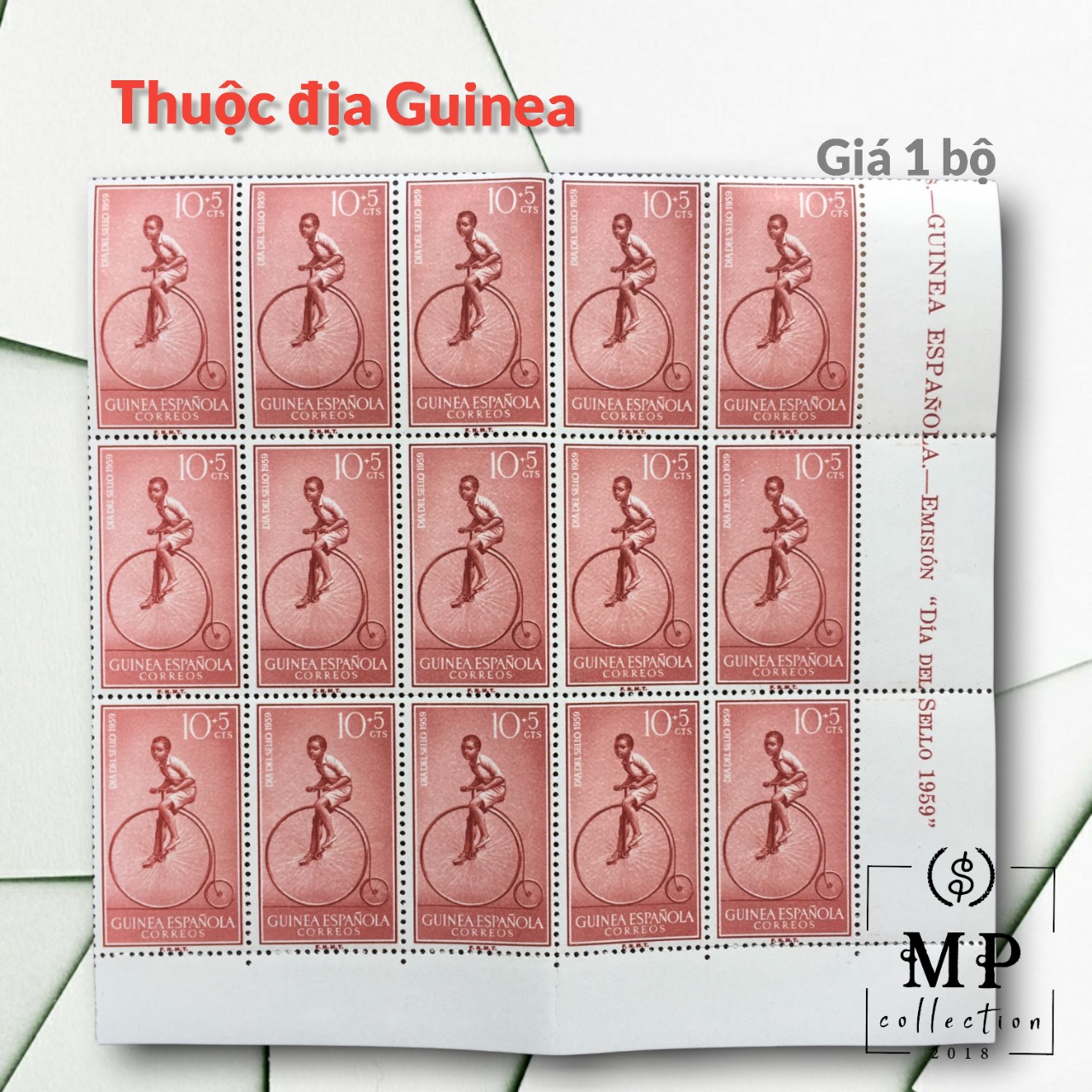 Tem sưu tầm Thuộc địa Guinea của Tây Ban Nha chủ đề đua xe đạp 1959 3 con.