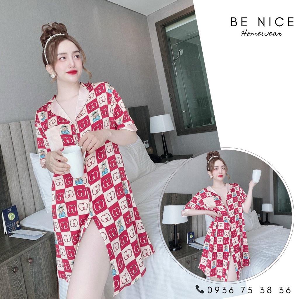 Váy lụa cổ bẻ với nhiều họa tiết xinh xắn cho nàng nhà Be Nice Homewear