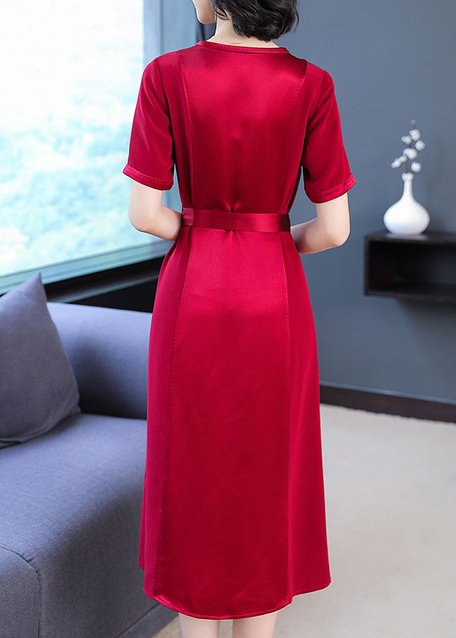 Đầm Suông Big Size Kiểu Đầm Suông Dạo Phố Tay ngắn Cột Eo Màu Đỏ 1617