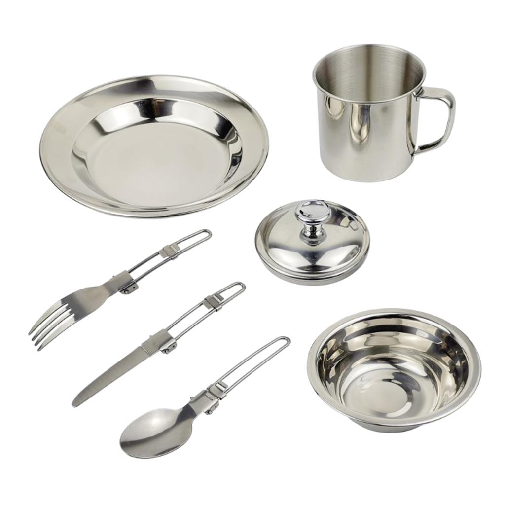 6 in 1 Outdoor Portable Tableware with Bowl Plate Cup for Camping Hiking