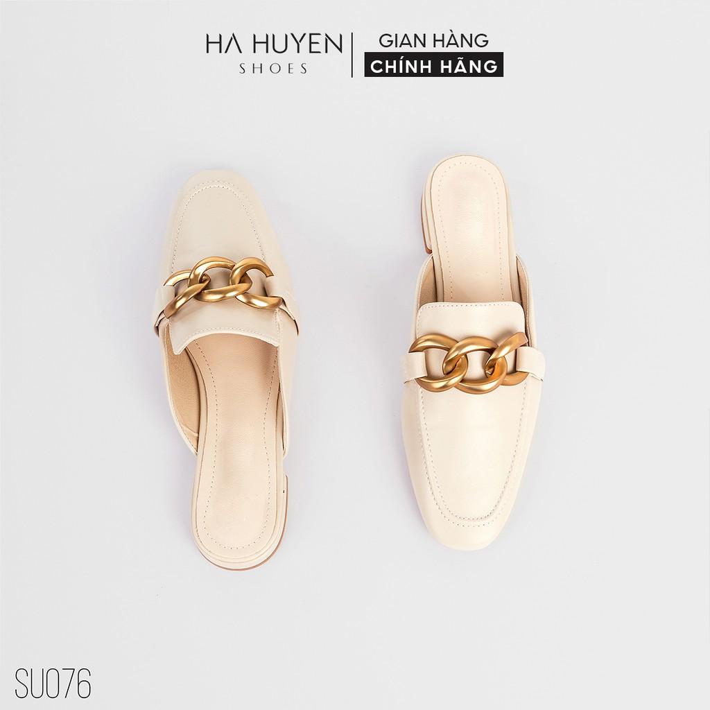 Dép sục nữ Hà Huyền Shoes da phối xích đồng hở gót thời trang - SU076