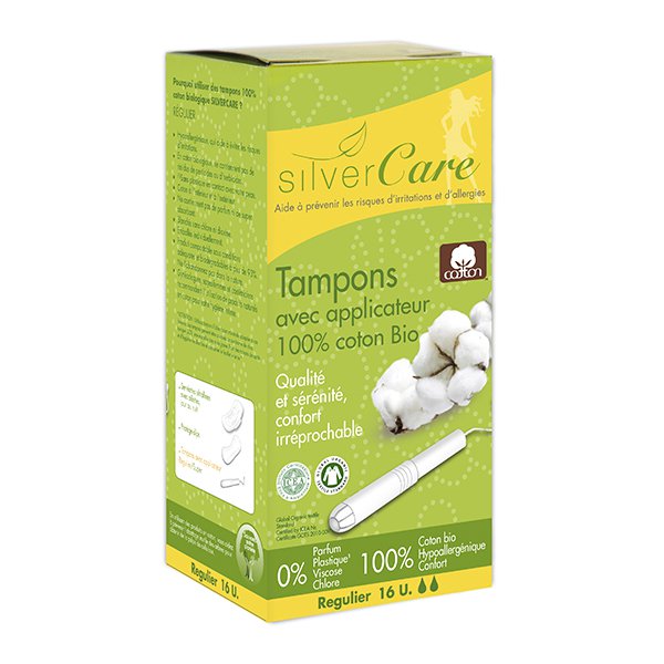 Tampon hữu cơ 2 giọt có cần đẩy Silvercare Regular 16 miếng