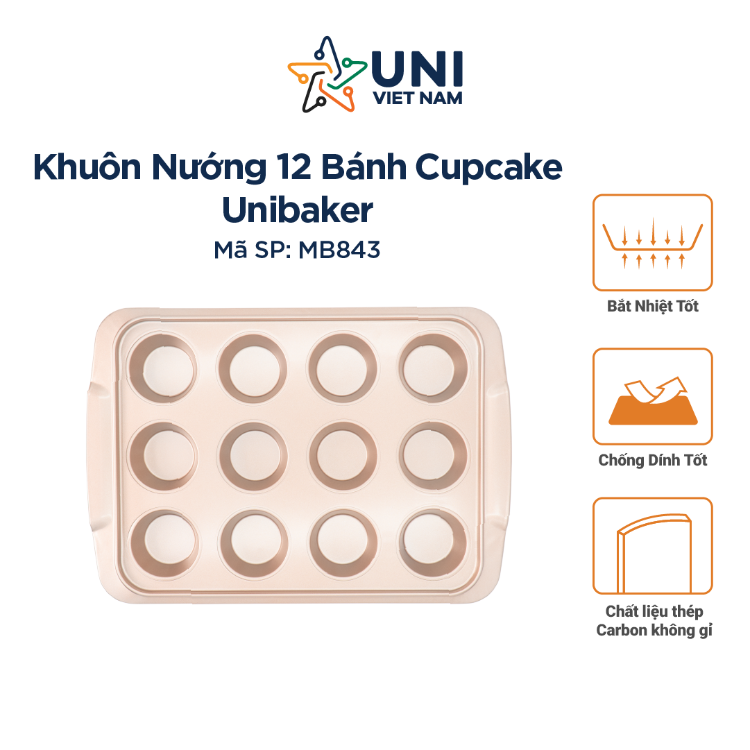 KHUÔN NƯỚNG 12 BÁNH CUPCAKE UNIBAKER MB843