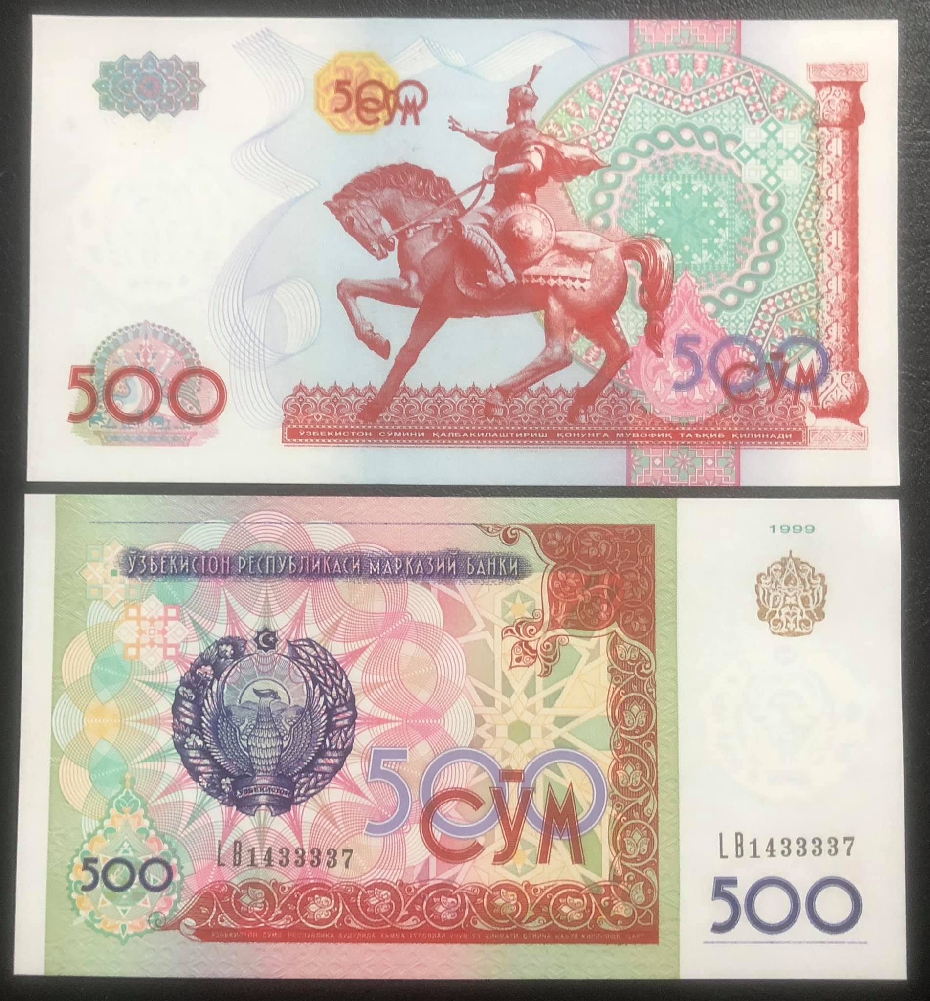 Tiền con ngựa Mã đáo thành công của Uzbekistan 500 sum