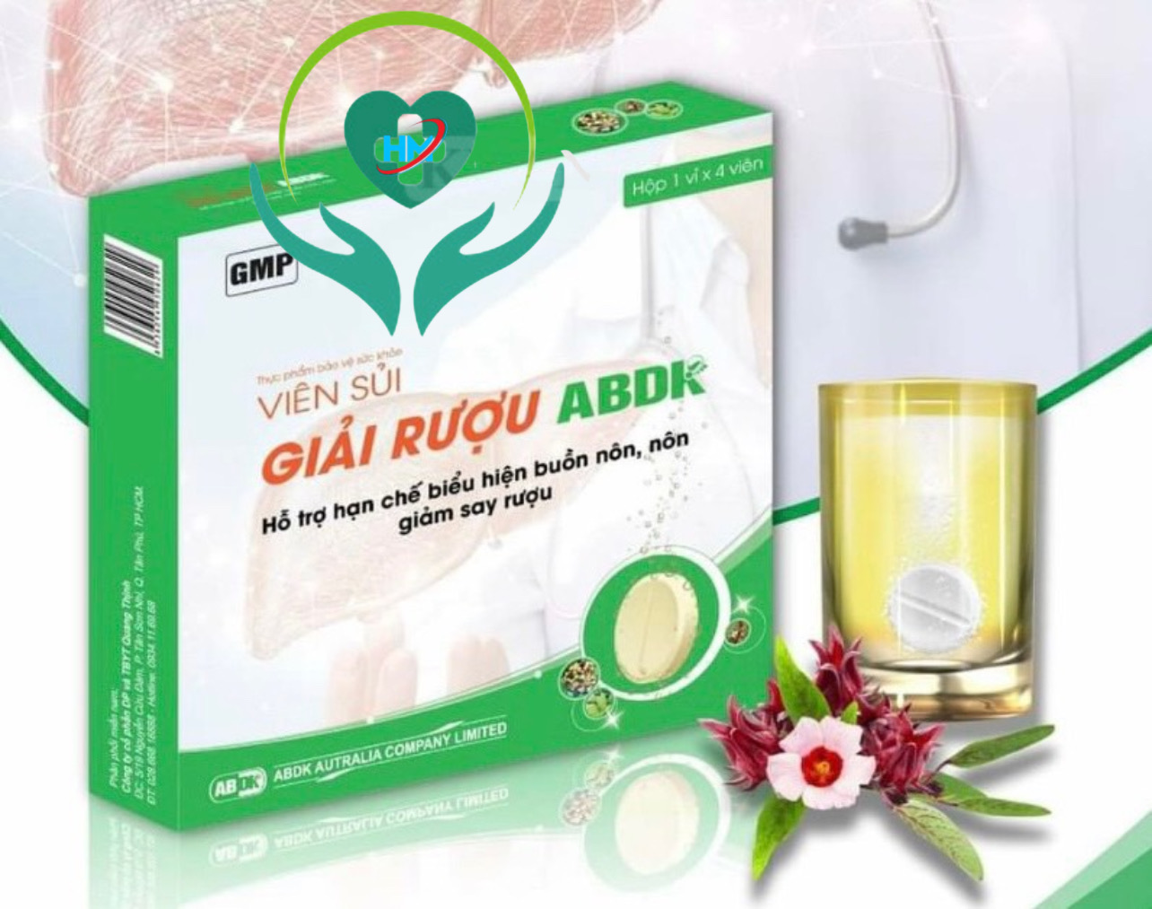 ￼VIÊN SỦI GIẢI RƯỢU ABDK - HỘP 4 VIÊN - Giảm Say Rượu , Nôn, Buồn Nôn, Lisse