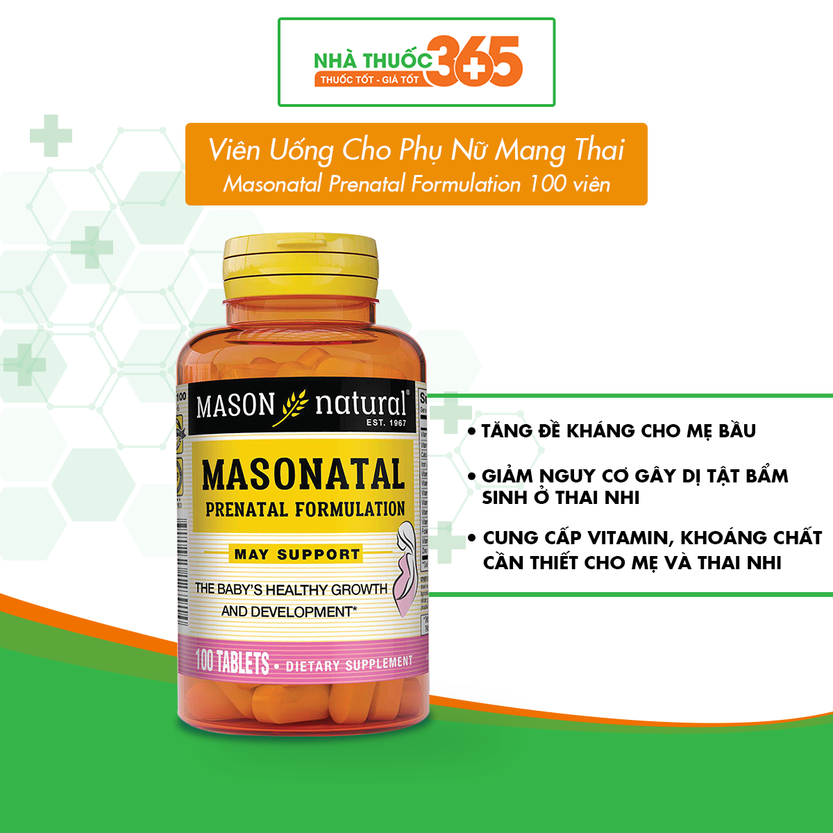 Viên uống bổ sung vitamin và khoáng chất cho phụ nữ mang thai và cho con bú Masonatal Prenatal Formulation