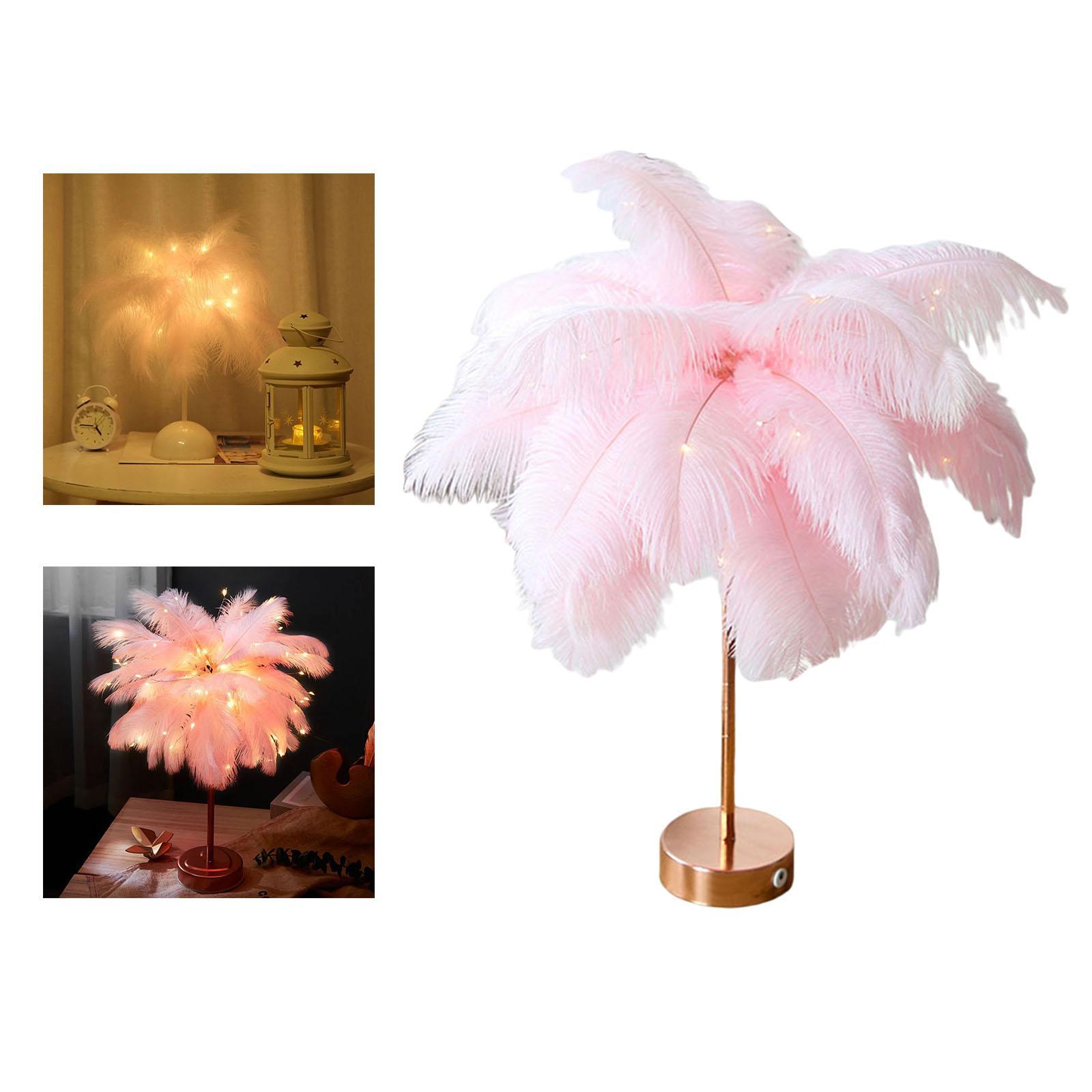 Feather Table Lamp  Nightlight Bedroom Hallway Sconces Decor Pink