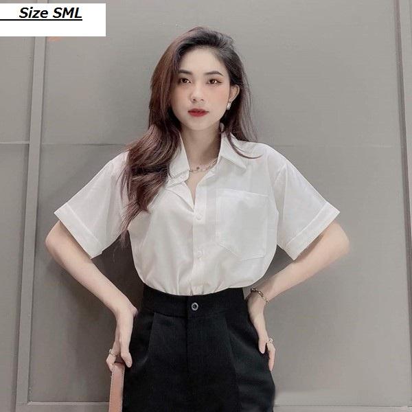 (Size S,M,L)Áo sơ mi trắng nữ vải Đũi Xước Nhật cao mềm mát, áo sơ mi nữ tay ngắn Thu Thảo Store hàng thiết kế chất đẹp