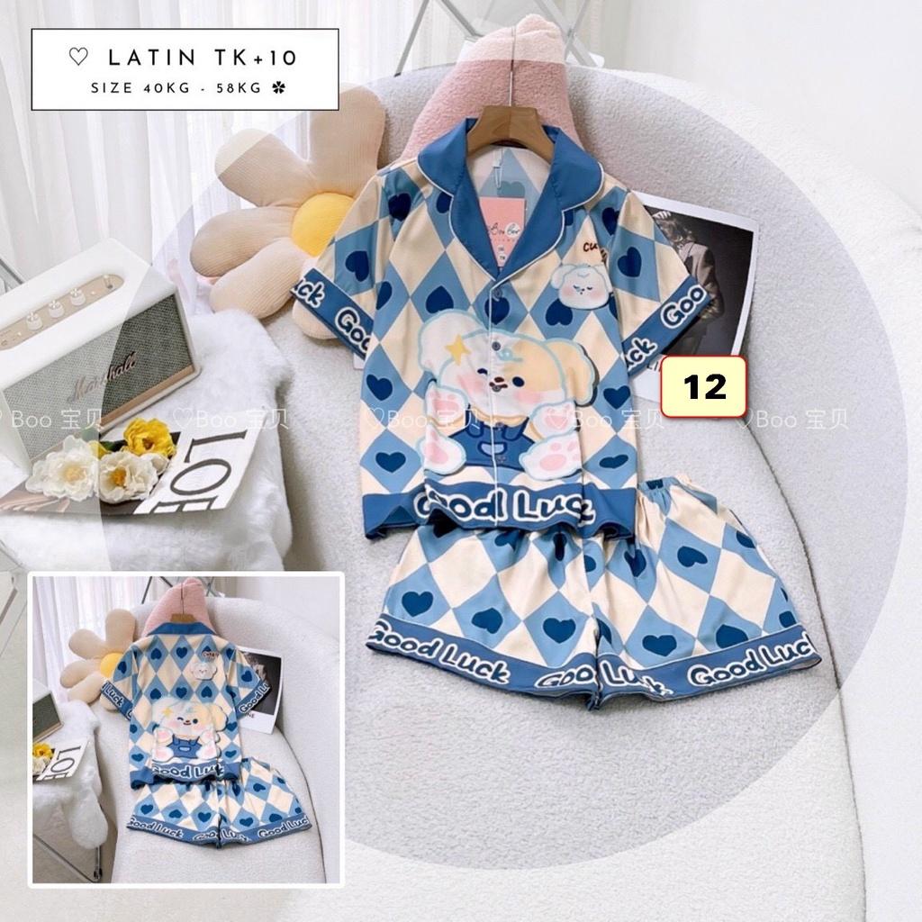 BỘ PYJMA LỤA LATIN, QUẦN SHORTS,TAY NGẮN