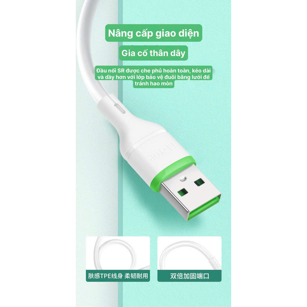 Dây sạc nhanh LI-TOP LX11 chân IOS (Túi) công suất 66W, Kim Ánh cho dùng thử 30 ngày, bảo hành hàng chính hãng 12 tháng
