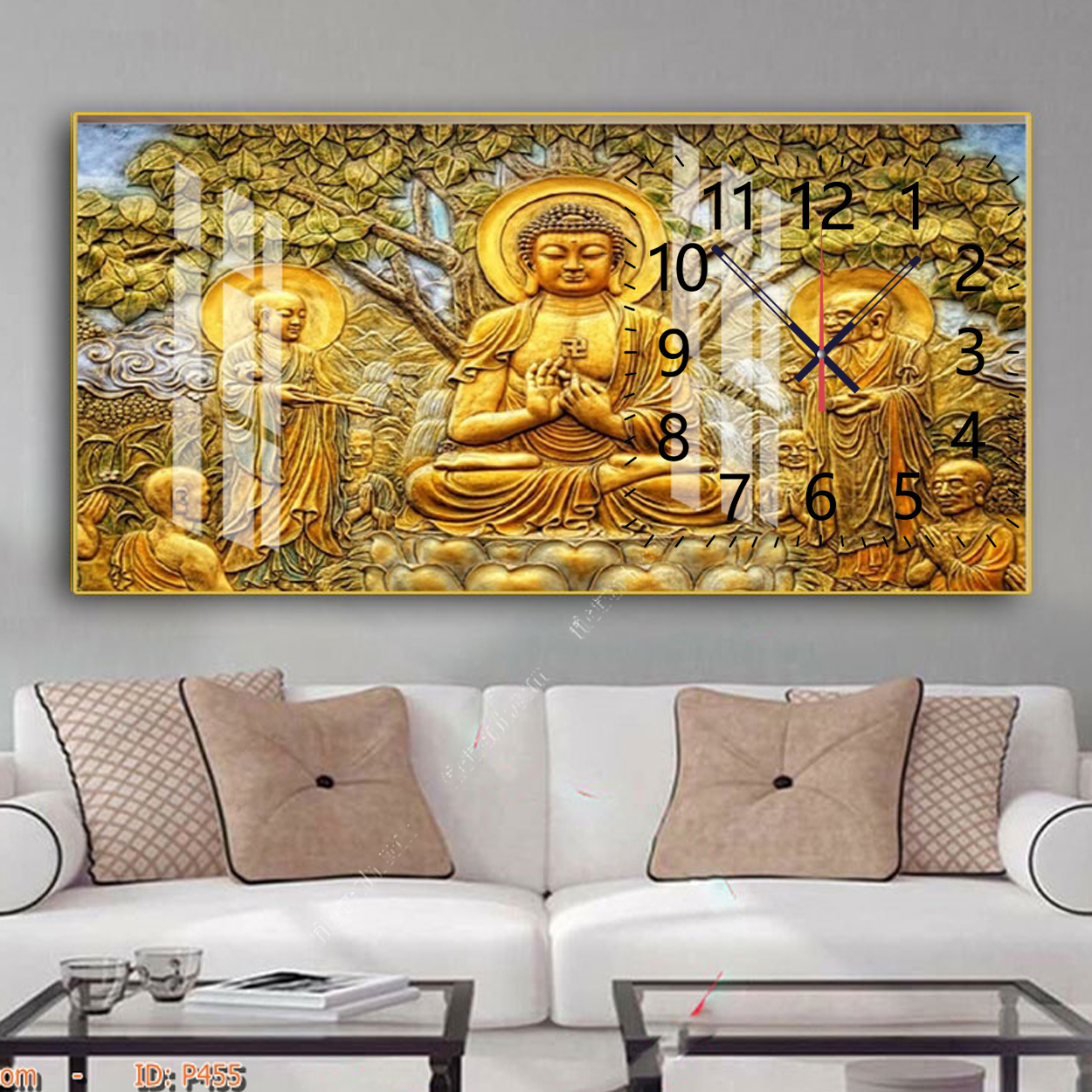 Đồng Hồ Tráng Gương Đức Phật Tọa Thiền Thanh Tịnh Trên Đài Sen - Tranh Đồng Hồ Phật Giáo Đem An Lành Cho Gia Chủ