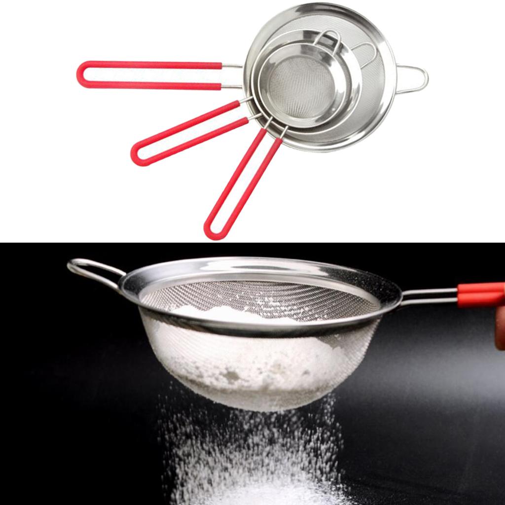 Stainless Steel Kitchen Fine Strainers Tea Fine Mesh Strainers Juice Egg Filter Sieve Colander Sets Wire Filter Mesh For Tea Coffee Food Rice Vegetable With Handle