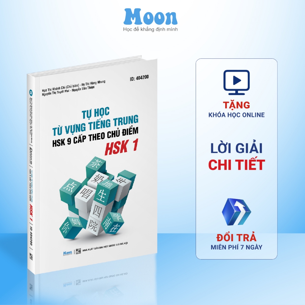 Sách tự học từ vựng tiếng trung hsk1 theo 9 chủ đề, 500 từ vựng tiếng trung thông dụng Moonbook