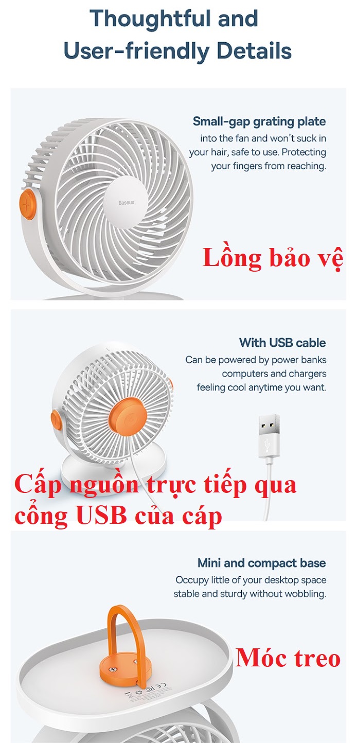 Quạt mini để bàn hoặc treo Baseus Serenity BS - HF013 _ Hàng chính hãng