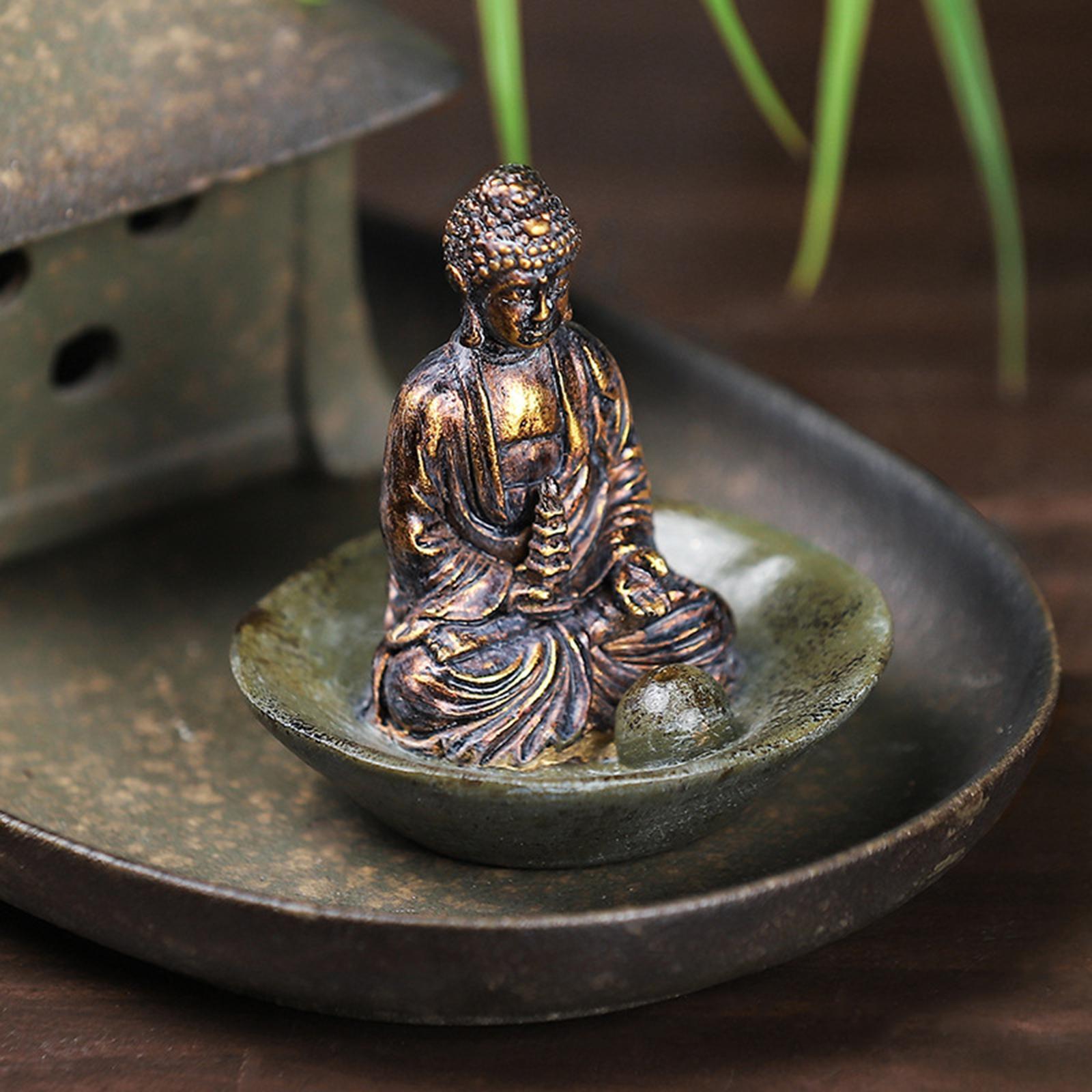 Buddha Statue Incense Stick Holder Figurine Sculpture for TV Cabinet Desktop