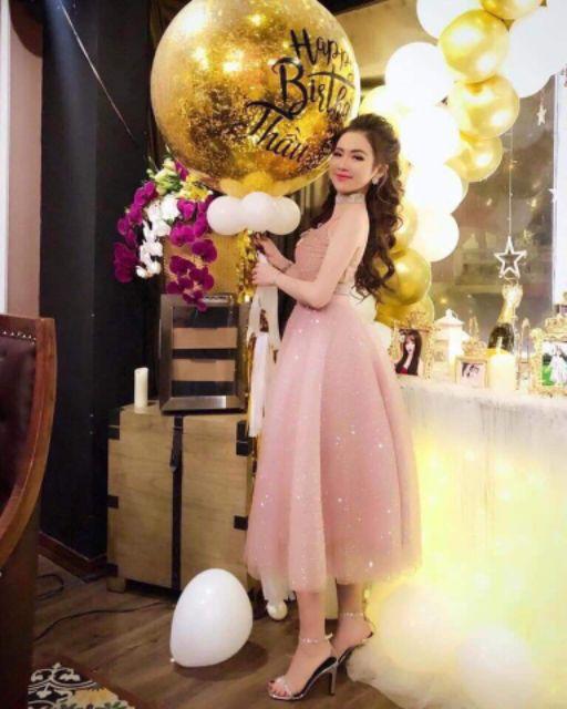 Đầm xòe kim sa cúp ngực kèm tag hoa