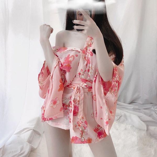 Cosplay Kimono Nhật Bản sexy gợi cảm áo choàng ngủ nữ voan hoa anh đào cao cấp đáng yêu BIKI HOUSE N742 - Ship Hỏa Tốc