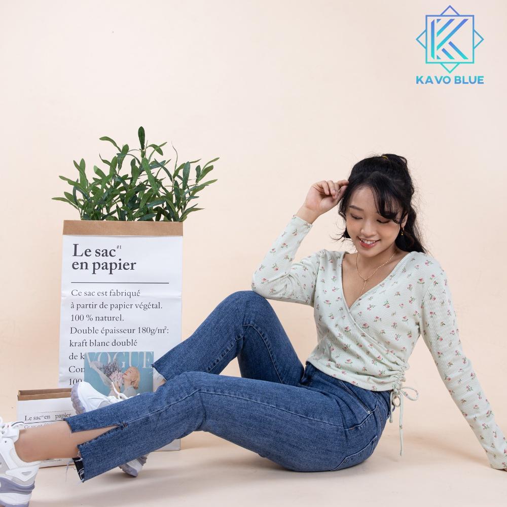 Quần Bò Nữ Ống Đứng KAVO BLUE Xẻ Gấu Cạp Cao Co Giãn 4 Chiều LY 511-05