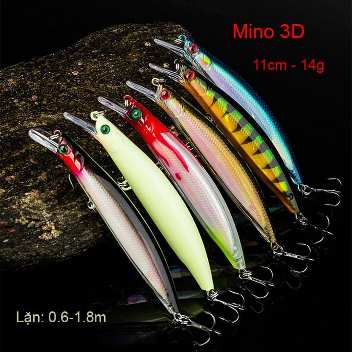 Mồi câu lure Mino 3D dài 11cm nặng 14g câu cá chẽm, tráp, hồng