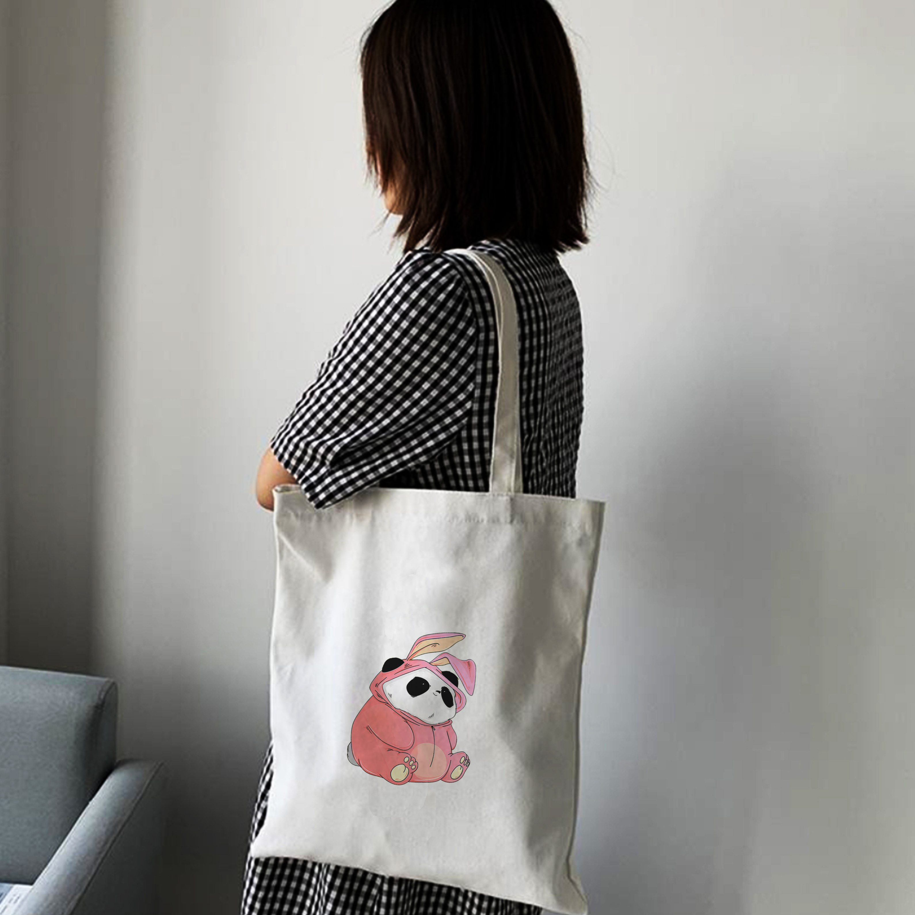 Túi TOTE Đi Học Đi Làm Đi Chơi Trẻ Trung GẤU PANDA HỒNG - Túi Vải Canvas Thời Trang Dễ Thương - TA053