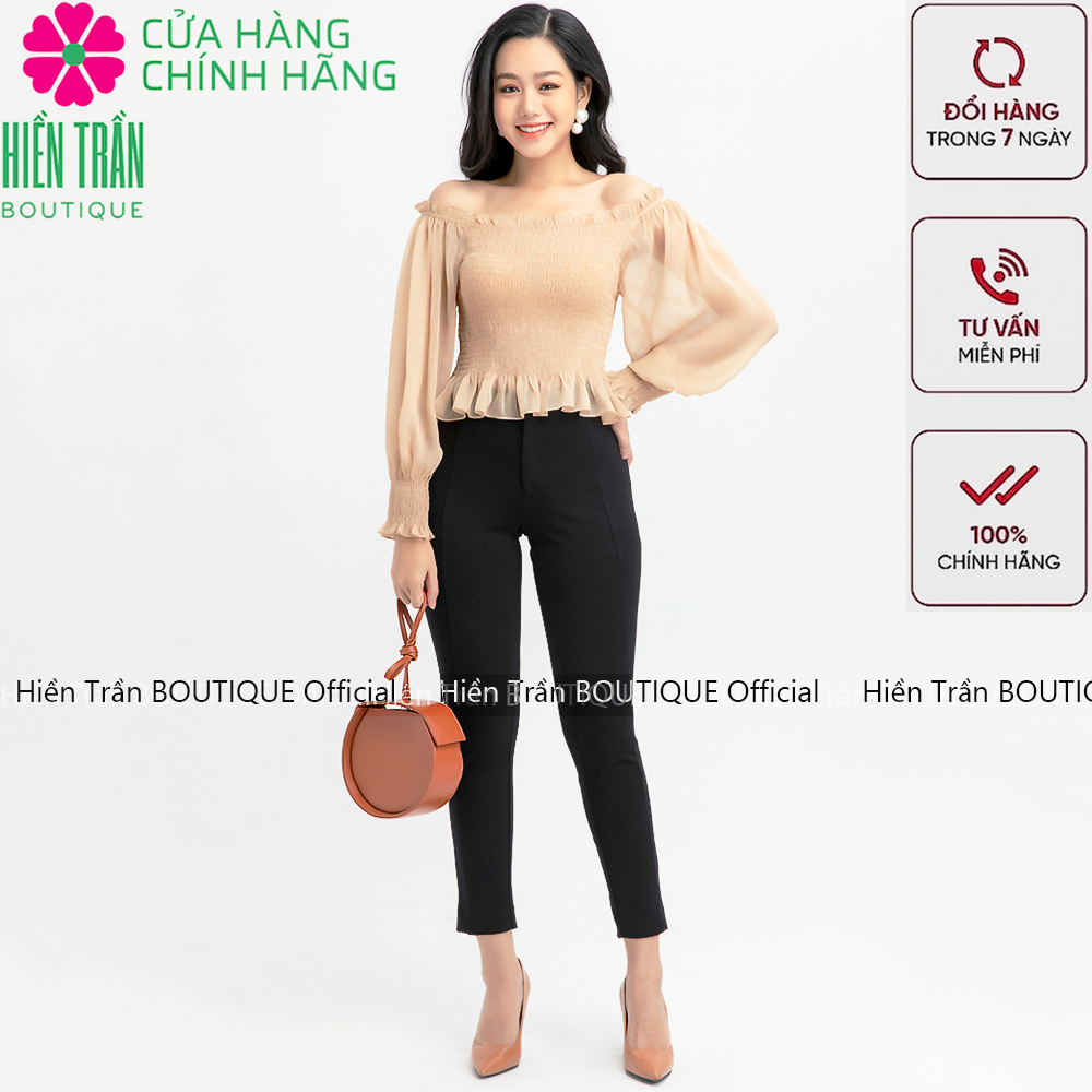 Quần tregging nữ công sở Hiền Trần BOUTIQUE cạp cao, khóa kéo vải dày dặn co giãn, mặc tôn dáng