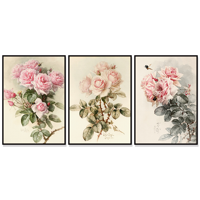 Bộ 3 tranh treo tường trên nền canvas hoa hồng lãng mạng trang trí phòng khách và phòng ngủ nhiều kích cỡ