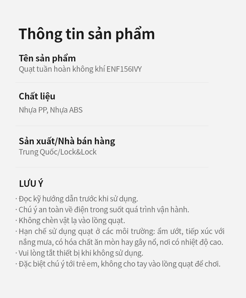 Quạt tuần hoàn không khí LocknLock ENF156IVY - 3 Tốc độ gió - Tay cầm thuận tiện - Chân đế chống trượt - 220V, 50Hz, 28W - Hàng chính hãng