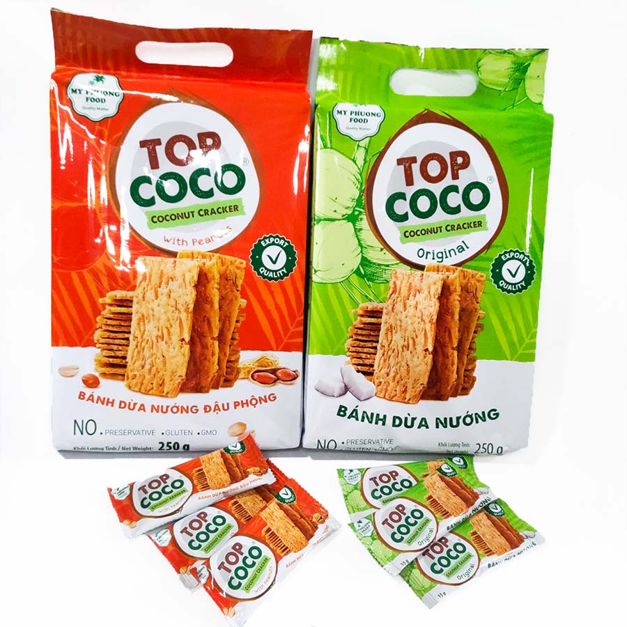 Bánh dừa nướng Topcoco -Túi cực đại Cao cấp 250g - Bánh ăn vặt - Quà biếu sang trọng