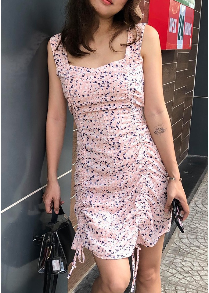 Đầm hoa dây nhún dọc NIAUI DRESS