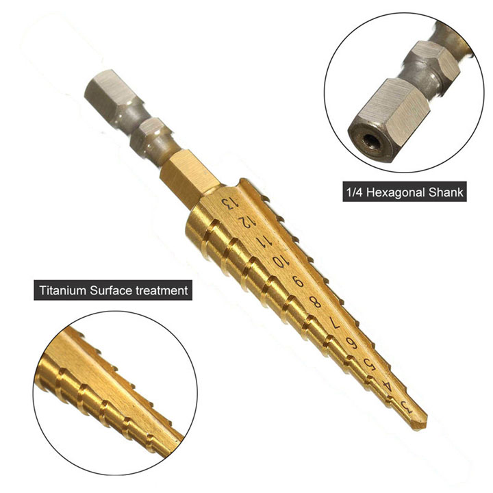 Mũi khoan tháp, bước HSS 4241 3-13mm khoan sắt nhôm tôn,...