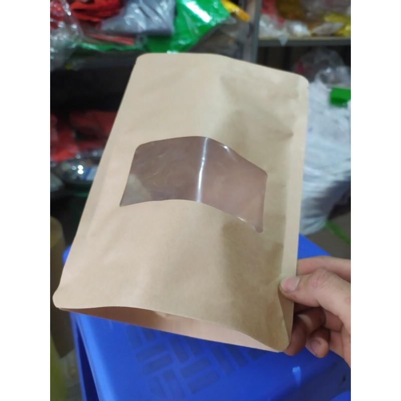 1kg zip giấy có cửa sổ/ Túi zip giấy kraft có cửa sổ đựng hoa quả sấy, hạt khô