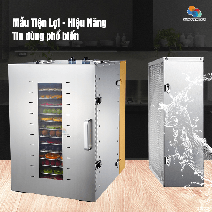 Máy Sấy Thực Phẩm Inox HTG 16 Khay 40cm Khay Inox SS304 Chống Rỉ Sét, Chống Rơi, Hàng Chính Hãng