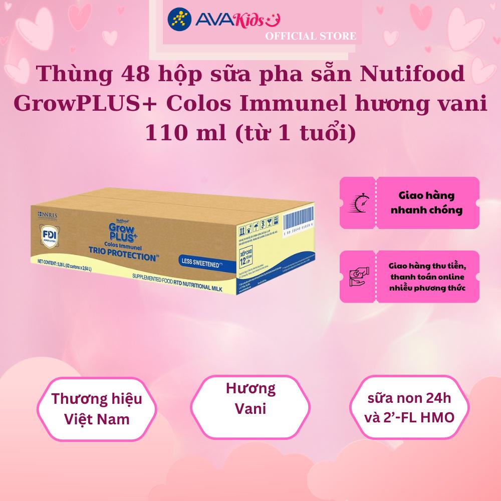 Thùng 48 hộp sữa pha sẵn Nutifood GrowPLUS+ Colos Immunel hương vani 110 ml (từ 1 tuổi)