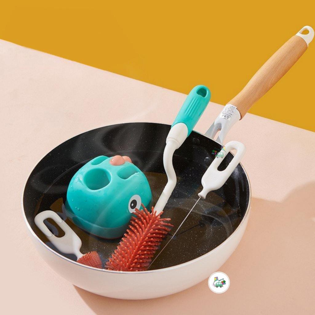 Cọ rửa bình sữa silicone ,cọ rửa bình sữa đặc biệt cho bé tay cầm dài, cọ rửa bình sữa di động, cọ núm vú