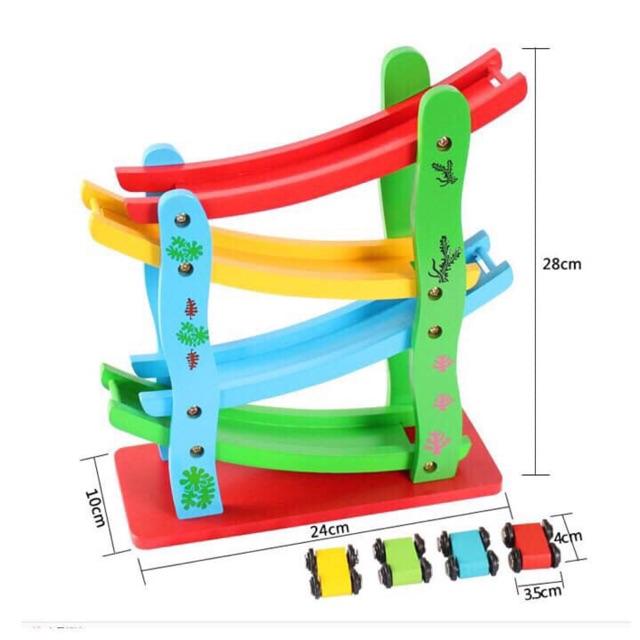 Đồ Chơi Gỗ Trượt Máng Xe Ô Tô 3-4 Tầng Siêu Tốc