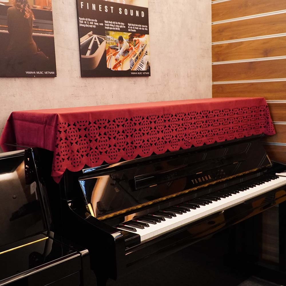 Khăn Phủ Đàn Piano KU016B, Vải Nhung Mới Lạ, Mềm Mịn, Màu Đỏ Sang Trọng, Họa Tiết Độc Đáo