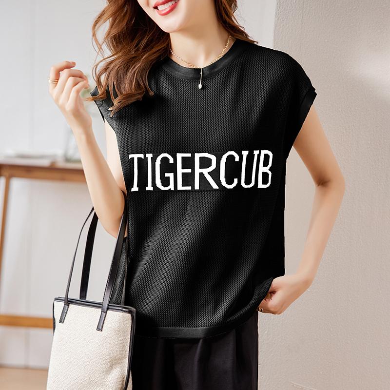 Áo lưới len Montoghi dệt kim Quảng Châu TIGERCUB tay hến cổ tròn xinh xắn