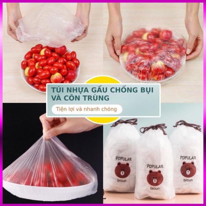 Màng bọc thực phẩm ️ ️ co giãn siêu dai có chun hình túi gấu set 100 chiếc