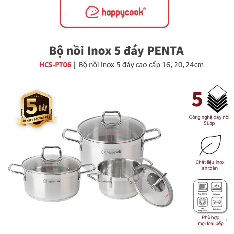 Bộ nồi Inox 5 đáy Happy Cook Penta HCS-PT06