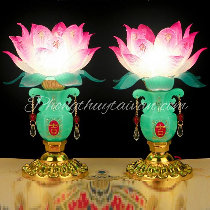 Đèn bàn thờ Phật Hoa sen có tua 16cm - Thờ cúng gia tiên, Phật, ....