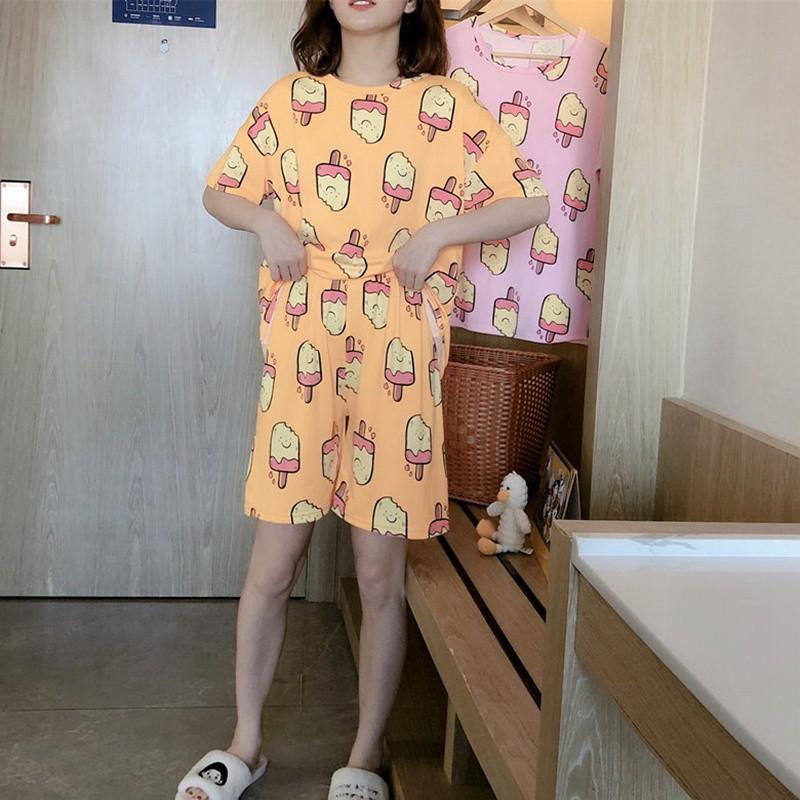 Bộ Đồ Ngủ Áo Tay Ngắn + Quần Short Xinh Xắn Cho Nữ