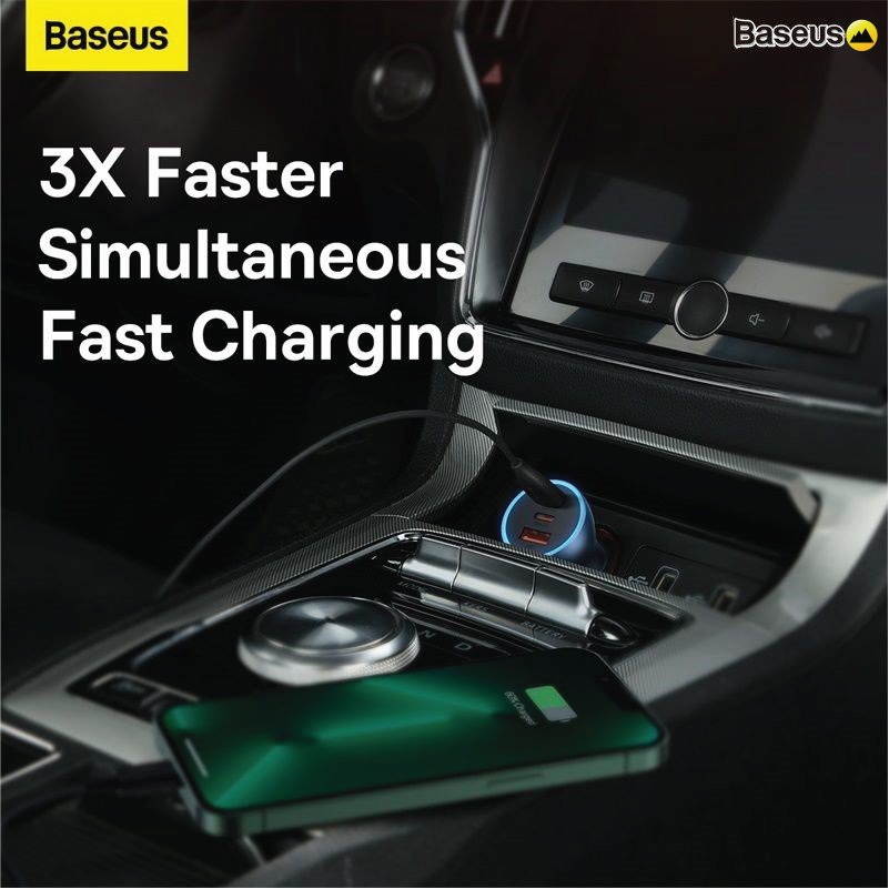 Tẩu Sạc Nhanh Đa Năng Trên Ô Tô 65W Baseus Golden Contactor Pro Triple Fast Charger Car Charger QC 3.0 4.0- HÀNG CHÍNH HÃNG