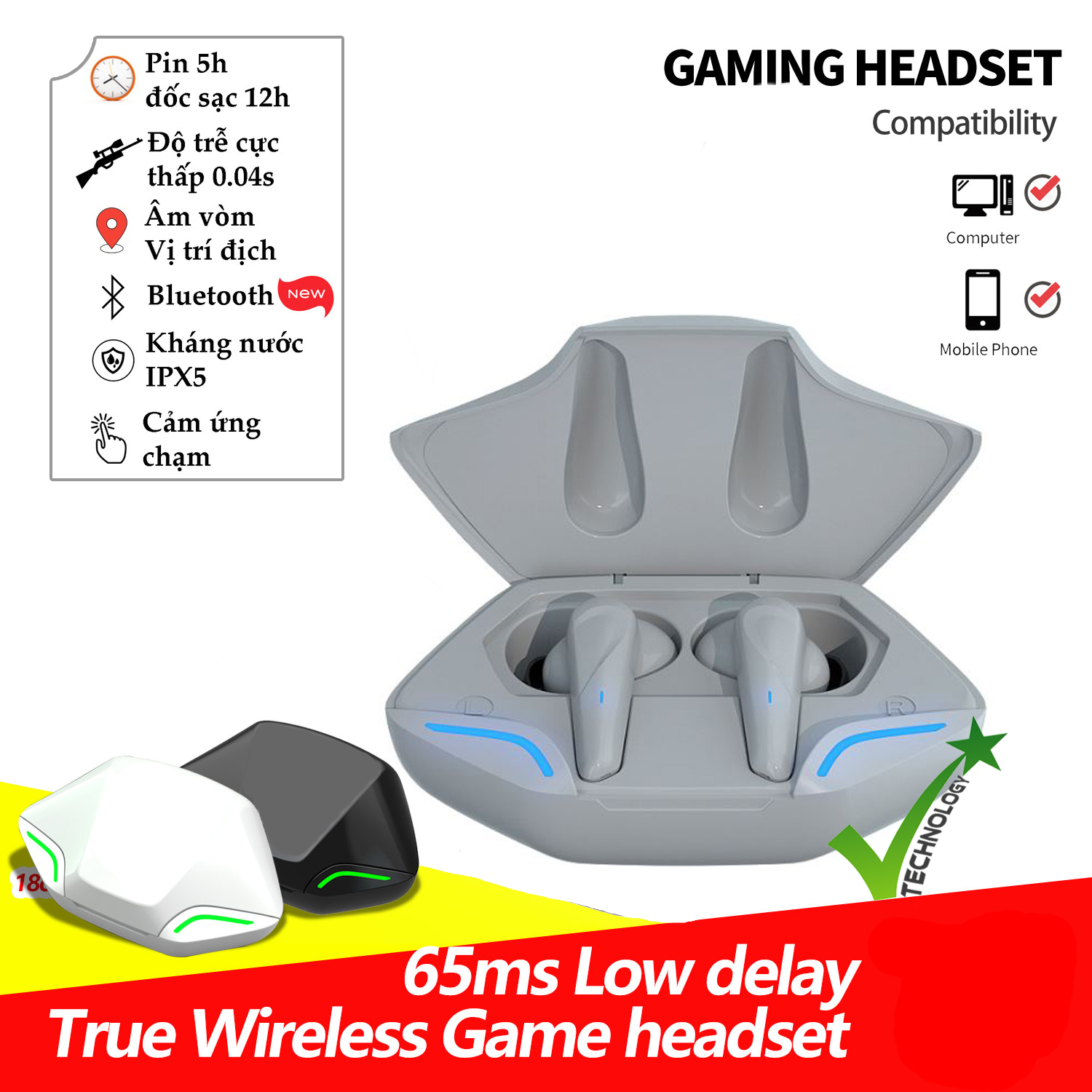 Tai nghe bluetooth không dây chuyên game và nghe nhạc bass Xmowi G11 - Sạc Type C - Âm thanh vòm siêu ấm - Độ trễ cực thấp - Hàng nhập khẩu