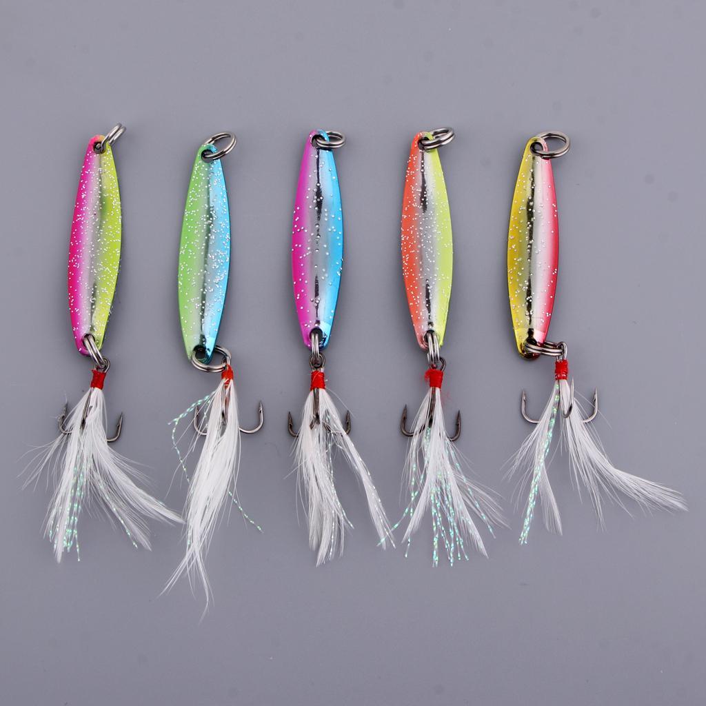 5pcs Spoons Hard Fishing Lures Treble Hook Salmon Bass Metal Fishing Baits Spinnerbaits