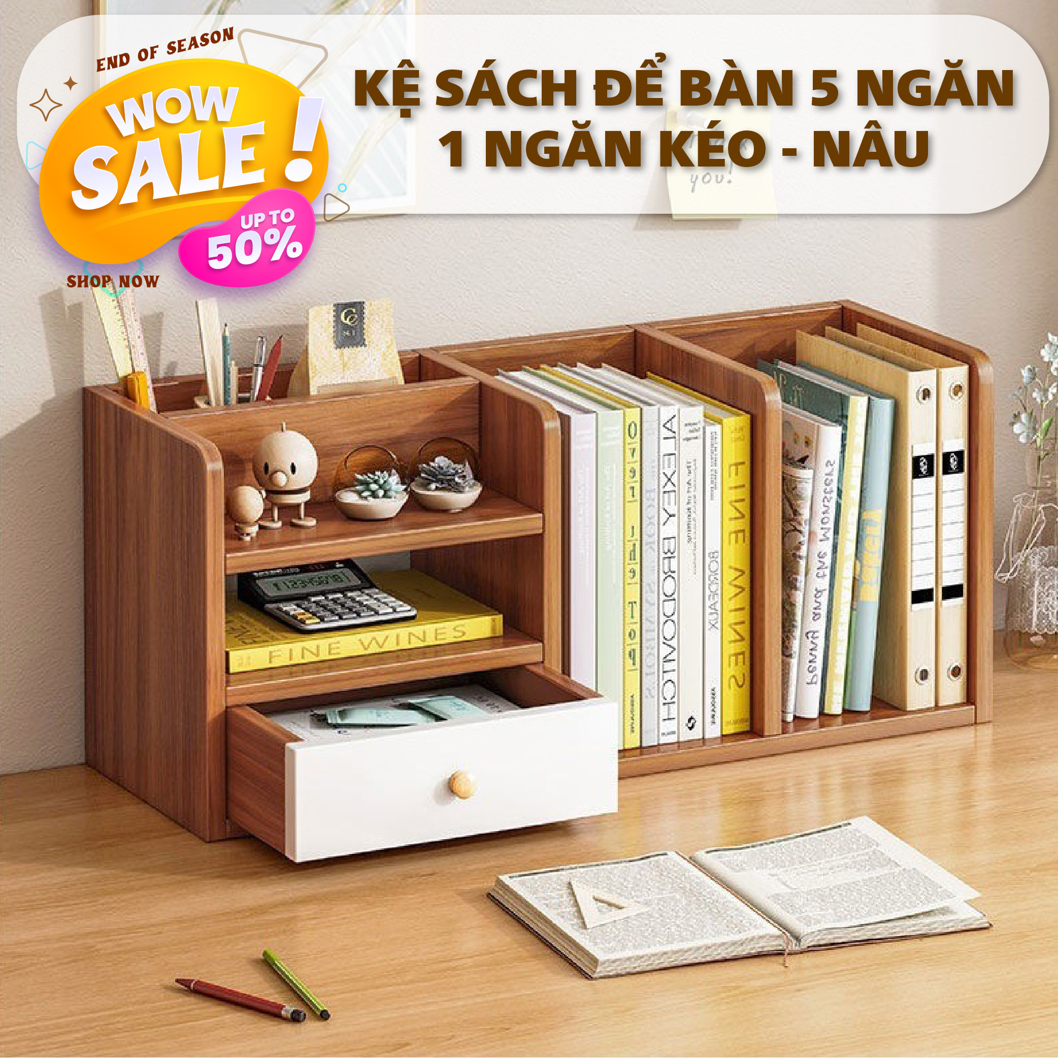 Kệ Sách Mini Đa Năng 6 Ngăn Để Bàn Thiết Kế Gọn Và Tiện Lợi