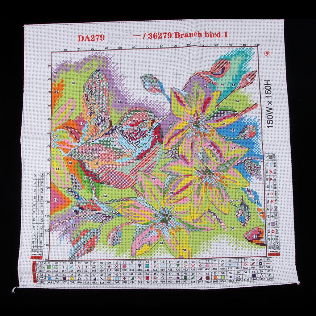 Stamped Cross Stitch Kit for Adults Printed Flower & Bird Pattern Embroidery Kit with Presorted Cotton Thread, Fabric, Needle and Instruction